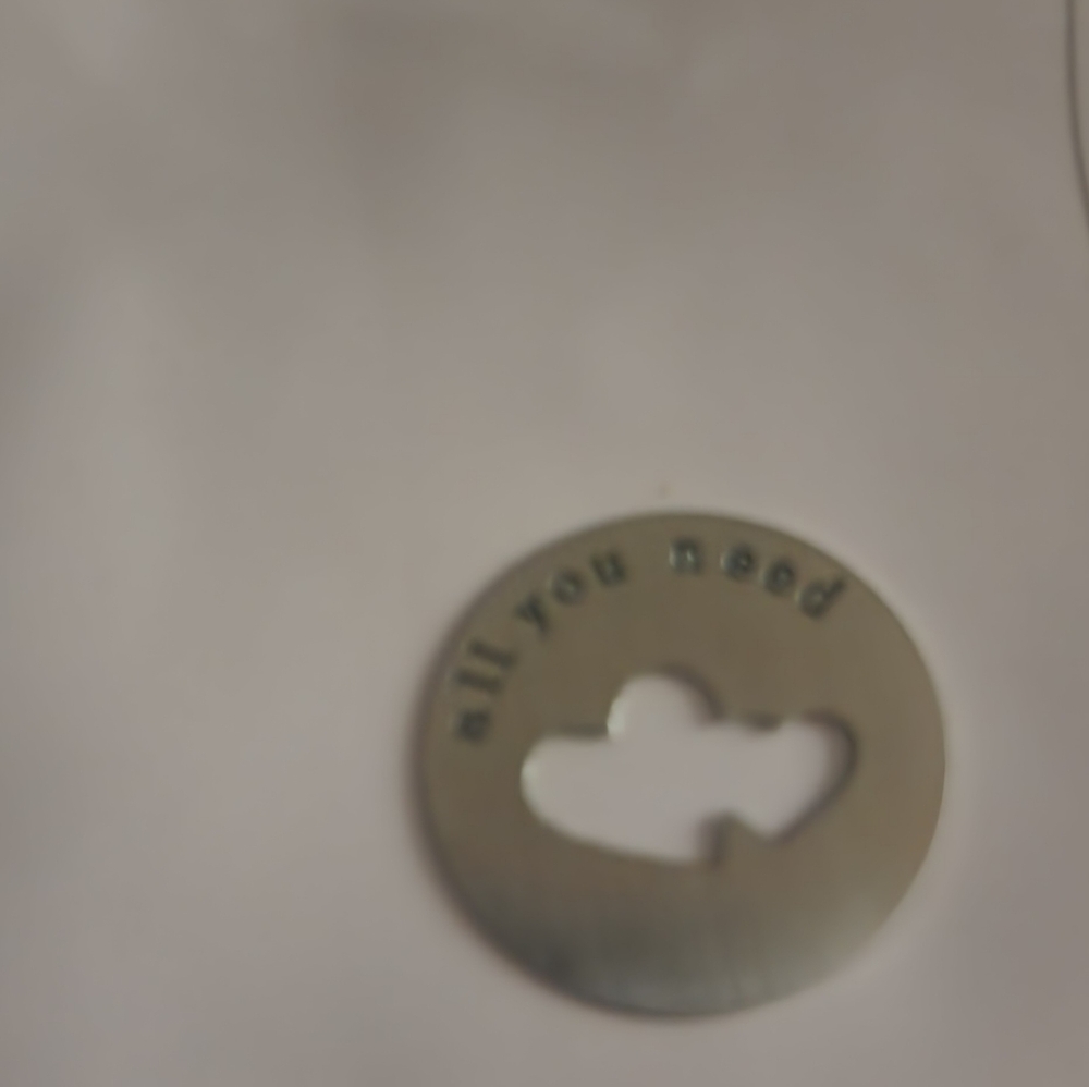 Retired Origami Owl "All you need" plate with double hearts.